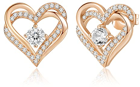 CDE Ohrringe für Damen 925 Sterling Silber Rosegold Geschenk für Sie Forever Love Herz Geburtsstein Frauen Ohrstecker Schmuck Valentinstag Weihnachten Muttertag Geburtstags Hochzeits Jubiläum