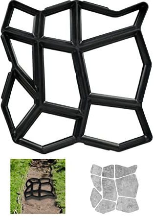 Relaxdays 8 x Pflasterform, 9 Kammern, HBT: 4 x 42 x 42 cm, Pflastersteine streichen, Garten Trittplatten, Beton Gießform, schwarz