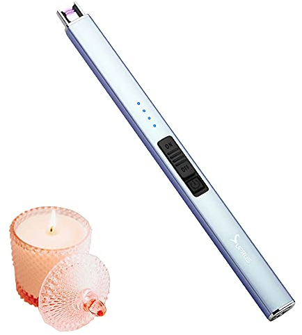 SUPRUS Accendino elettrico, antivento, senza fiamma, USB, ricaricabile, con lucchetto di sicurezza, per candele, barbecue, campeggio (blu)