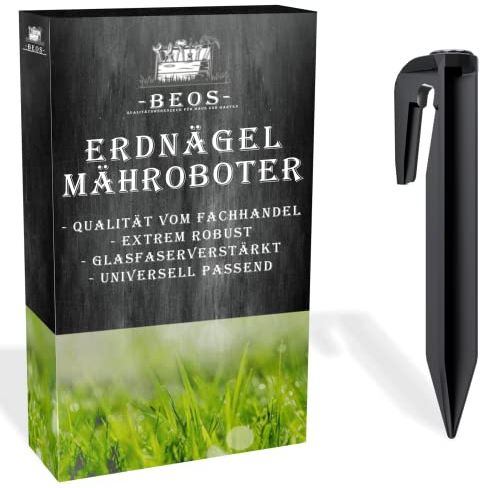 BEOS® Premium Erdnägel für Mähroboter Begrenzungskabel - 100 glasfaserverstärkte Erdhaken - Erdspieße für Begrenzungsdraht - Kompatibel mit Rasenroboter Worx, Gardena, Husqvarna, Bosch, Stihl