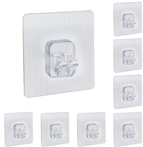MZMing 8 Pieces Adhesive Sticker Hooks Corner Shower Caddy Hooks No Drilling Waterproof Storage Shelf Sticky Hooks Wall Mounted Hanging Basket Organizer for Kitchen Shower Bathroom Toilet Shelf Basket