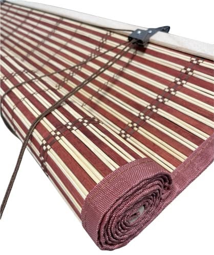 Tapparella a rullo in Listelli di Bambù Midollino con arrotolamento a carrucola (Marrone Scuro, 150x300H cm)