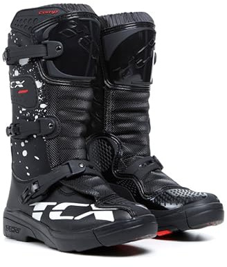 TCX - Comp Kid, Kinder-Motocross-Stiefel, Obermaterial aus Mikrofaser, 3-Schnallen-Polyurethan-Verschluss mit Mikrometrischer Verstellung und Klettverschluss, Schwarz/Weiß