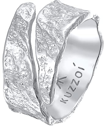 Kuzzoi Herrenring im kunstvoll Strukturiertem Used Design, Bandring massiv (12 mm) breit in 925 Sterling Silber, Silberring gehämmert, Ring für Männer, Bikerring, Ringgröße 66, 0612382721_66