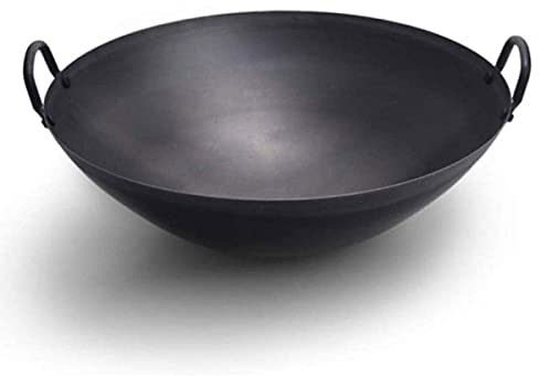 ZXFDMSWJ Wokpfanne aus Gusseisen, chinesischer Wok mit Rundboden-Wok, Woks und Rührpfannen, vorbehandelt für antihaftbeschichtete Oberfläche, für Elektroherd, Induktion, groß, schwarz, 60 cm/24 Zoll