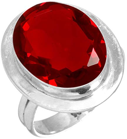 Jeweloporium Roter Rubin-Simulationssilberring, Größe 56 (17,8), 925er Sterlingsilberring für Damen, klobiger ovaler Stein, handgefertigter Schmuck