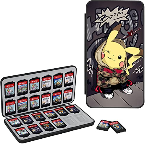 Konphat Switch Spiel Aufbewahrungsbox, Switch Spielkarte Cartridges Halten Sie 24 Spielkarten und 24 Micro SD Karten, Schlank Tragbar Spiele Organizer, Weiches Silikon Futter, Magnetverschluss