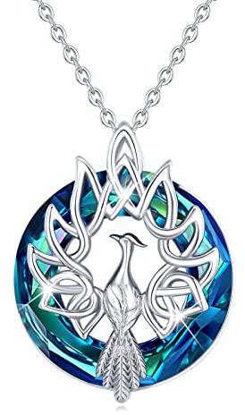 Phoenix Halskette 925 Sterling Silber Kristall Kette Tier Phönix Anhänger Schmuck Geschenke für Damen (Schöne Verpackung) (Blau)