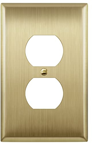 LIDER Duplex Receptacle Metal Wall Plate, Stainless Steel Outlet Cover, Corrosion Resistant, Mid-Size 1-Gang 4.88 x 3.11, 201 Stainless Steel, LMWP-21M-BB, Brushed Brass