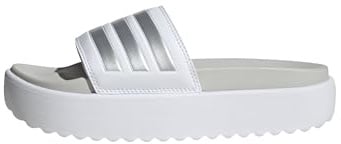 adidas Women's Adilette Platform Slide Sandal, White/Zero Metallic/Grey, 6 UK