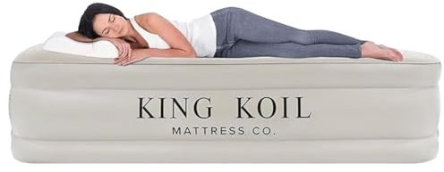 King Koil Luxury Twin Size Air Mattress with Built-in High Speed Pump for Camping, Home & Guests - Air Mattresses Twin Size Airbed Luxury Inflatable Blow Up Mattress Waterproof