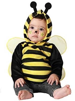 Atosa | Costume da ape per neonati | Tuta gialla e nera con cappuccio e ala | Insetto divertente per feste, carnevale e Halloween | Tessuto morbido e vellutato | Costumi Bambini | 6-12 mesi