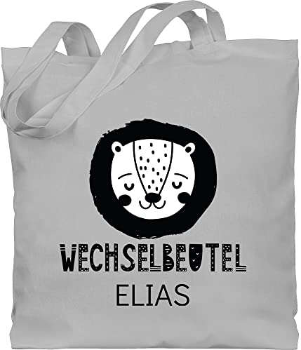 Baumwolltasche - Kita Beutel Wechselsachen Mädchen - Wechselbeutel Löwe - Unisize - Hellgrau - wechselklamotten tasche wechseltasche kindergarten personalisierte name taschen stoffbeutel kinder