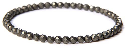 Naturstein Schwarz Pyrit Perlen Stretch-Armband – Vintage Ethno Facettierte Runde Edelsteinperlen Armreif, Charm Schmuck Geschenk Unisex Neuheit Accessoires Ornament Männer Frauen Geschenk, 21 Cm