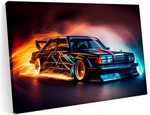 Printonia Bilder Leinwandbild 120x80cm Benz w190 190 Auto Sport Classic Tuning Merc Race Neon