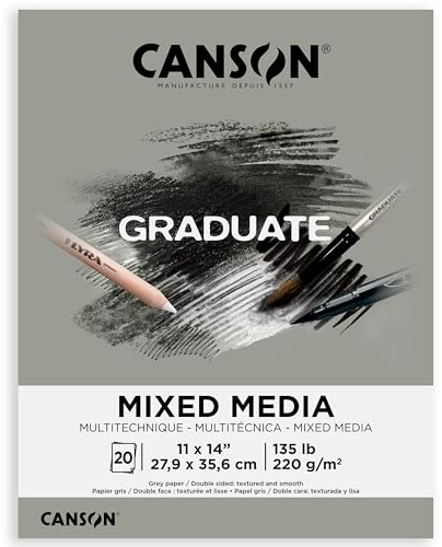 Canson Graduate Grey Toned Mixed Media Pad, Foldover, 27,9 x 35,6 cm, 20 Blatt, Künstlerpapier für Erwachsene und Studenten, Aquarellfarben, gemischte Medien, Marker und Kunstjournaling