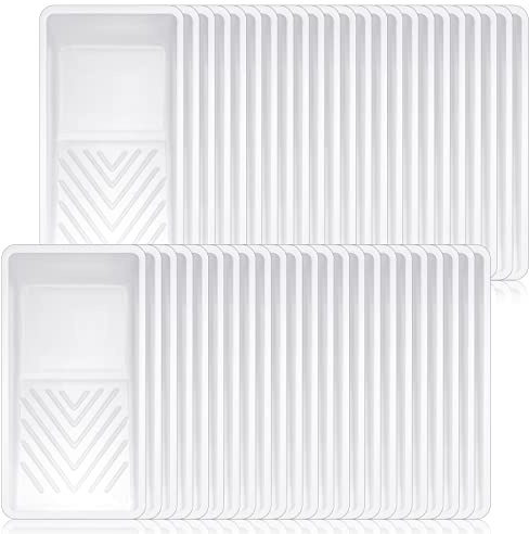 Geelin 50 Pcs 4 Inch Paint Tray Liner Small Paint Tray Heavy Duty Plastic Paint Pan Textured Ridge Household Paint Trays with Deep Paint Pockets Compatible with Most 4 Inch Paint Rollers