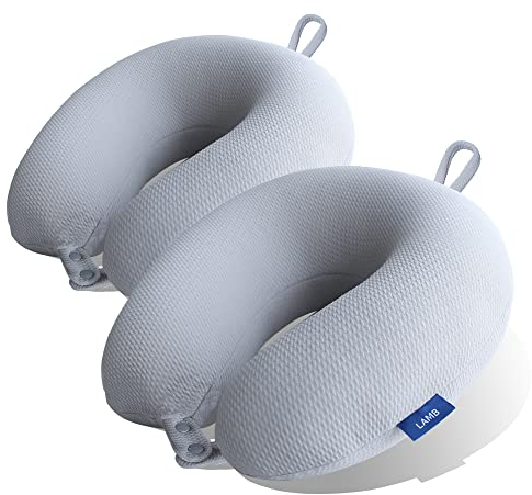 LAMB Cooling Reisekissen, Verstellbares Memory Nackenkissen für Flugzeug Camping Zug Auto, Nackenhörnchen kompaktes und leichtes für Flugzeug Zug Auto Schlafkissen, Partikel Füllung, Grau 2Set