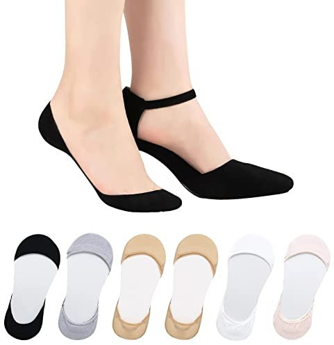 AYPOW 6 Paar Damen Füßlinge Unsichtbare Socken für High Heels, Baumwolle Ultra Low Cut Liner Unsichtbare Socken, Weiche Söckchen Ballerina Socken Sneaker Socken mit Rutschfest Silikon für Loafer