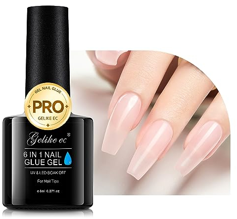 Gummy Base Pose Americaine: Gelike ec Colle Faux Ongles 6 en 1 - Colle Capsule Americaine Ongle UV Rubber Base, Nail Glue, 8ml Rose bébé