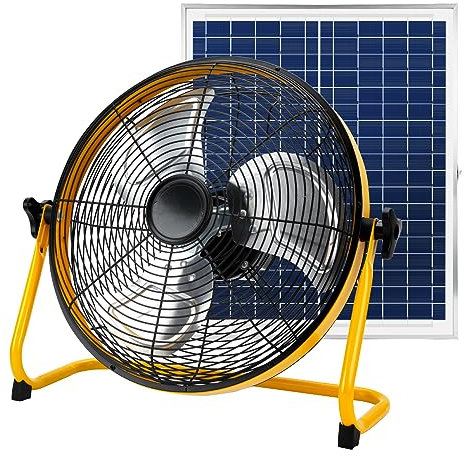 CYBERDAX Ventilatore da tavolo portatile ricaricabile solare da pavimento / tavolo da 40,6 cm, ventilatore senza fili, alimentato da pannello solare e caricatore AC, doppio ingresso per