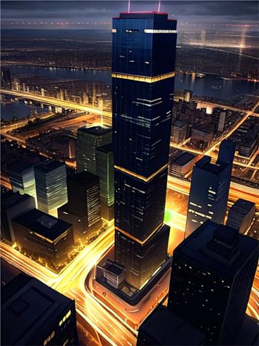 DIY Diamond Painting Enfant/Adulte, 5D Peinture Point de Croix Kit Complet, Ville Vue de Nuit Broderie Grand Format Art Craft pour Décoration Maison 90x120cm W-5332