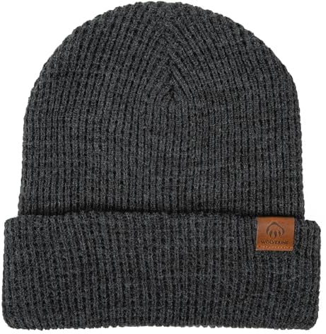 WOLVERINE Unisex-Erwachsene Waffelstrick Leder Patch Cap Beanie Mütze, dunkelgrau, One Size