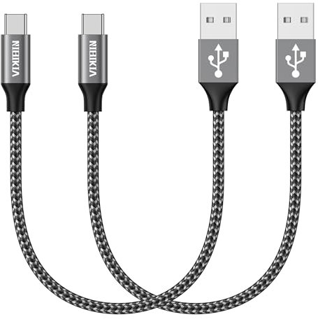 USB C Kabel Kurz [2Stück/ 50CM] Ladekabel USB C 3.1A Typ C Schnellladekabel, Nylon USB A auf USB C Ladekabel für Samsung Galaxy S23 S22 S21 S20 S10, A53 A52 A33 A34 A20e A14 A13 usw (Grau)
