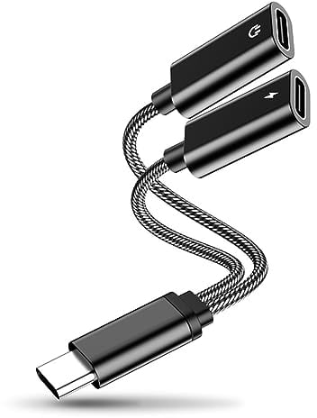 Adaptateur Double USB C 2 en 1, Chargeur et Casque Audio, Compatible avec Samsung, Huawei, Pixel, Câble TPE Robuste et Portable (Double USB C)