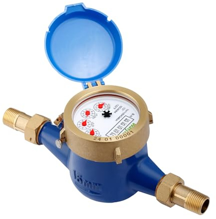 Watflow DN15 Wasserzähler, Messung in Kubikmeter, Kaltwasserzähler für Garten oder Haus, 1,27 cm NPT-Kupplungen