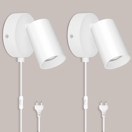 TaFiCo 2PCS Applique Murale Intérieure avec Prise et interrupteur - 7W Blanc GU10 Lampe de Chevet Murale Moderne Tourner 350° - Lampe Murale pour Chambre Salon Couloir - Sans Ampoules