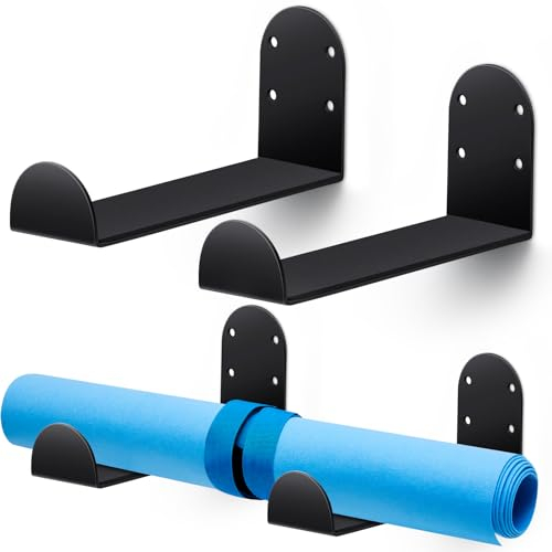 Yaocom 4 Pcs Yoga Mat Storage Rack Wall Mount Holder Exercise Mat Hanger Foam Roller Wall Hooks Gym Organizer for Hanging Fitness Bands Yoga Strap Home Gym