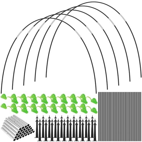 36Pcs Greenhouse Hoops for Raised Beds Detachable Fiberglass Greenhouse Support Hoop with 30 Connection Pipes 18 Clips 20 Ground Nails DIY Greenhouse Hoops Grow Tunnel Garden Tunnel Hoop (B)