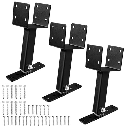 TOPTGO Lot de 3 supports de toit pour pergola, support de poutre de toit réglable, support de toit de terrasse, acier au carbone robuste, noir, pour poutres en bois de 10,2 x 10,2 cm