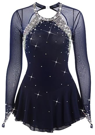 LIUHUO Gonna da Pattinaggio Artistico Blu Scuro Costume da Donna per Ragazze Semplice e generoso Pattinaggio Artistico