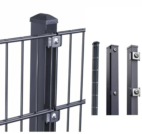 HORI® Doppelstabmattenzaun I Komplettset I wahlweise mit Eckpfosten – verschiedene Längen und Höhen I mit Abdeckschiene oder Klemmhalter I Anthrazit I Höhe 163 cm I Länge 50 m