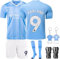 MEIDENG Nr. 9 Kinder Fußball Trikots, Erwachsene und Trikot Kinder, Fussball T-Shirt Shorts Socken, Schlüsselanhänger und Schienbeinschoner Set für Junge Herren Anzug(Größe XS, Blau