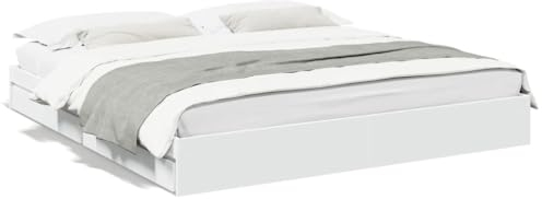 Homgoday Bettgestell mit Schubladen Holzbett ohne Kopfteil Bettrahmen Einzelbett/Doppelbett Gästebett Jugendbett für Schlafzimmer Gästezimmer Weiß 180x200 cm Holzwerkstoff