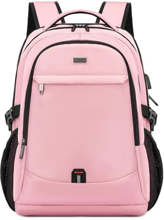 Sac à Dos Ordinateur Portable 17 Pouces Homme Fonctionnel Sac à Dos PC Portable avec USB Charging Port Couverture résistant à l’eau Imperméable Antivol pour Collège Affaire Scolaire Voyage - rose
