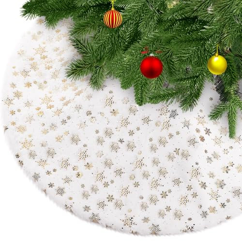 KONVINIT Weihnachtsbaum Rock Weiss Weihnachtsbaumdecke Round Plüsch Christmasbaumdecke Glitzer Schneeflocke Fell Weihnachtsbaum Teppich Weihnachtsbaum Boden Deko,78cm/90cm/122cm