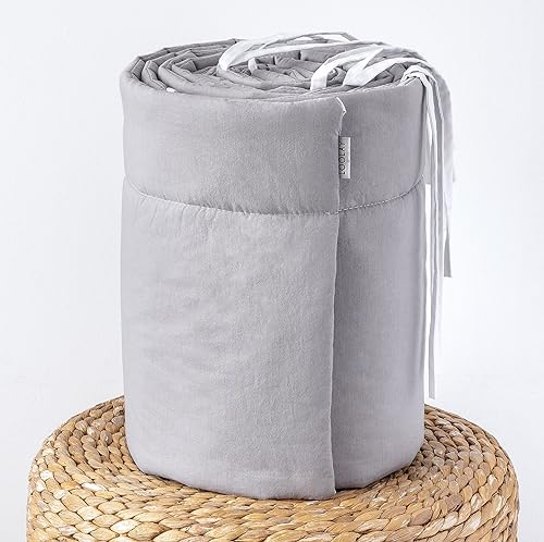 LOOLAY 100% GRAU Bio-Baumwolle Bettschutzgitter 420, 360, 210, 180 x 30 cm Bett Schutz Bettgitter Bettsprossen (420 x 30 cm)