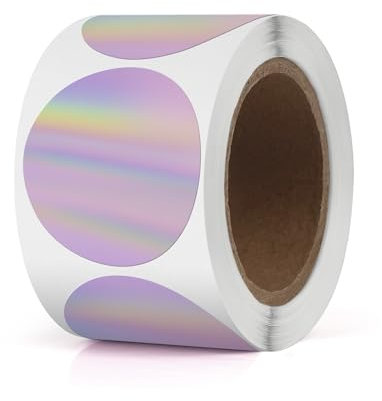 YIKIADA Holographic Runde Thermoetiketten Vinyl 38 mm Violett Rolle Selbstklebend Punktaufkleber Wasserdicht Glitter Aufkleber für Logo Barcode QR Code Office Home 200 Stück