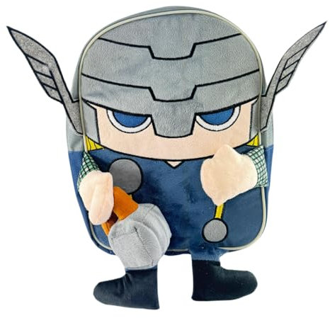 Marvel Avengers Thor Plush Backpack with Embroidered Plush Front, 3D Hammer, Arms, Helmet - Toddler Figural School Bag for Kids - Perfect for School or Travel