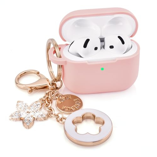 Schutzhülle kompatibel mit VISOOM Airpods 4 – VISOOM Airpods 4 Hüllen 2024, niedliches Silikon, iPods, 4 Ohrhörer, kabelloses Zubehör, Ladehüllen, Mädchen, glitzernd, Schlüsselanhänger für Airpod