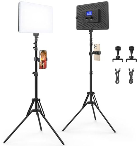 Kmasic 2 Pack LED Videoleuchte, Video Licht Handyhalter 8000mAh Videoleuchte Akku Video Streaming Licht mit 160cm Stativ, 2500-8500K 2000Lux Fotolicht für Videobeleuchtung Fotografie YouTube TikTok