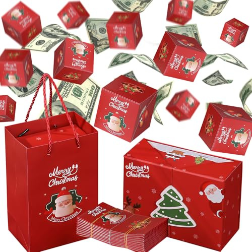 Skeadex Weihnachten Explosionsbox Pop Up Surprise Box, Weihnachten Überraschungsbox Geburtstag Geschenkbox, Faltbare Pop-Up Geschenkbox für Geld, Geld Geschenkverpackung für Ihre Familie, Kinder (C)