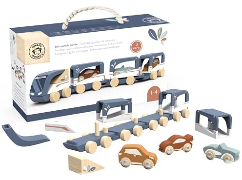 Speedy Monkey Holz Zug Fahrzeugträger FSC Holz buntes Spielzeug