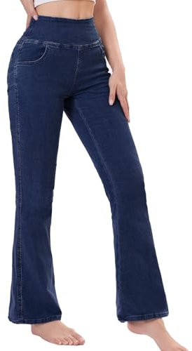 Chasehot Jeans Donna Vita Alta, Jeggings a Zampa Elefante Elasticizzati con Tasche Flare Leggins Bootcut Curvy Push Up Pantaloni Stretch, Blu Marina-XXL-31