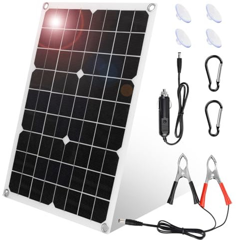 KWODE 18W Cargador Solar de Batería de Coche 2 Port USB, Solar Cargador Baterias Coche, Fuente de Alimentación de Emergencia Portátil del Panel Solar con Adaptadores, Adecuado para Automóviles, Moto