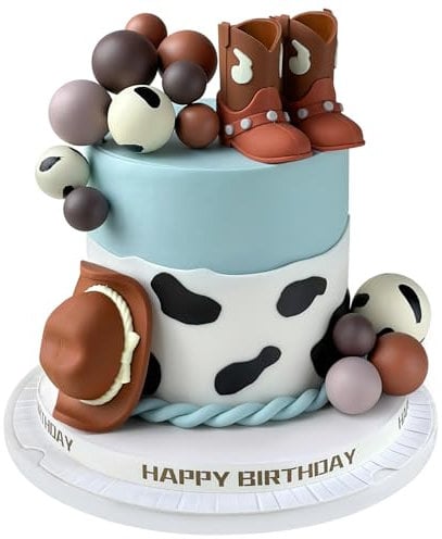 16PCS Cowboy Cake Topper Cowboy Hat and Boot Balls Cake Decorations Western Cowboy Birthday Baby Shower Party Decorations (Brown)